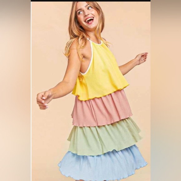 Haptics By Holly Harper Women's Sleeveless Tiered Dress ColorBlock Pastel Size M - Picture 7 of 7
